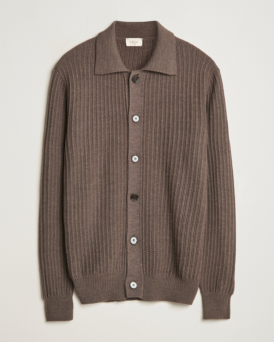 Herre | Gensere | Altea | Rib Wool Cardigan Taupe