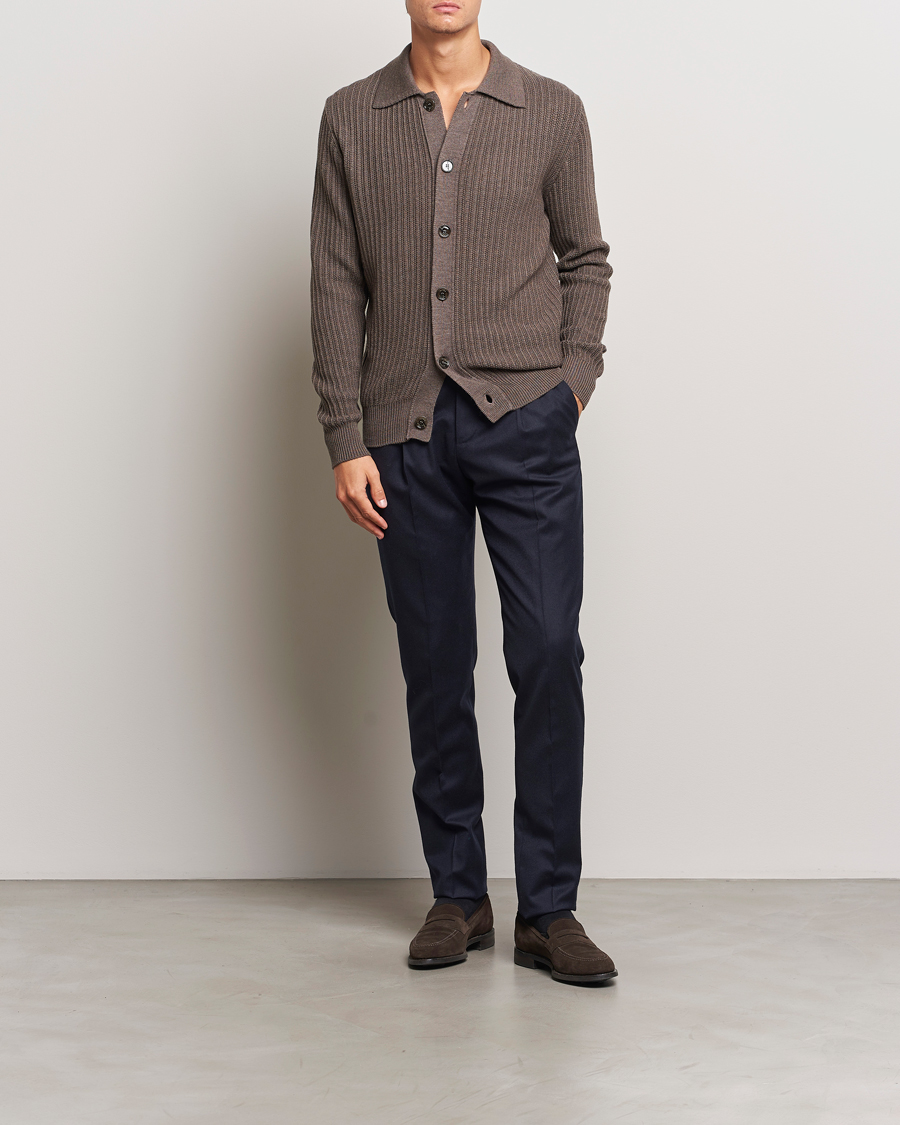 Herre | Gensere | Altea | Rib Wool Cardigan Taupe