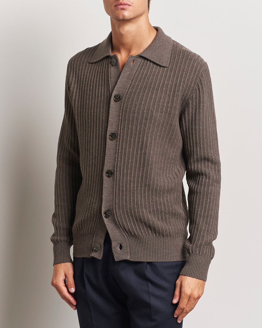 Herre | Gensere | Altea | Rib Wool Cardigan Taupe