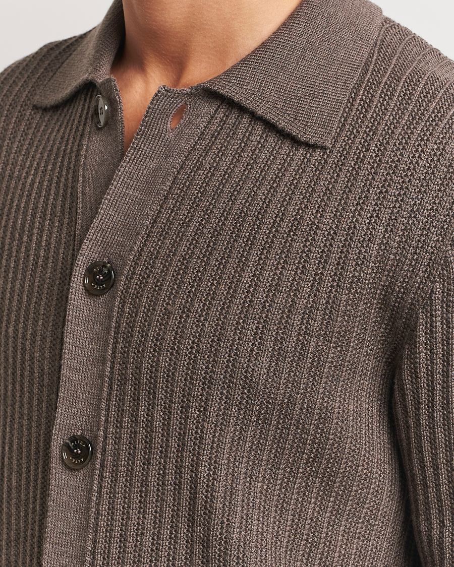Herre | Gensere | Altea | Rib Wool Cardigan Taupe