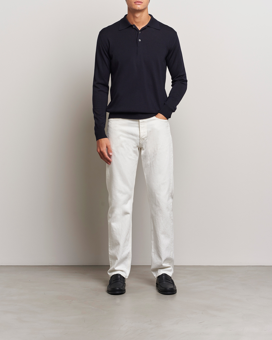 Herre | Gensere | Altea | Merino Long Sleeve Polo Navy