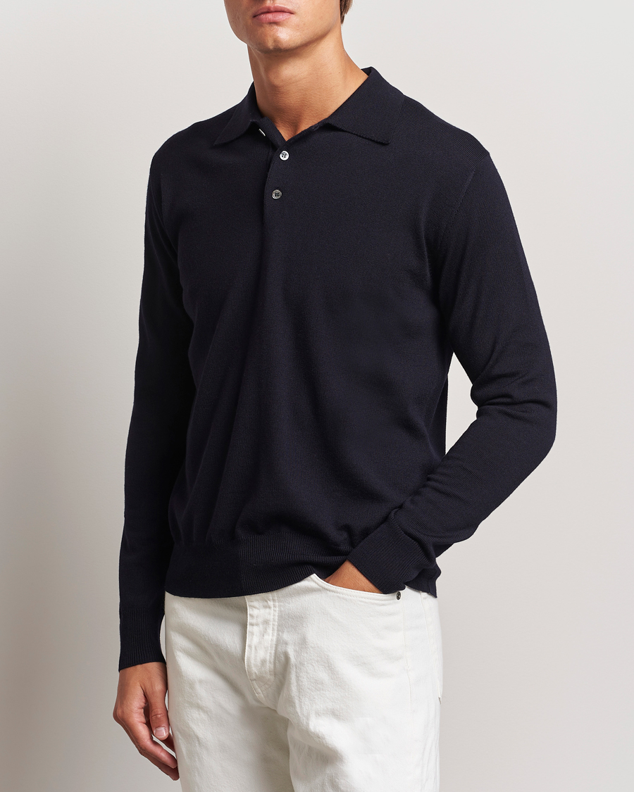 Herre | Gensere | Altea | Merino Long Sleeve Polo Navy