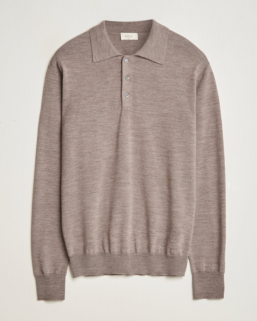 Herre | Gensere | Altea | Merino Long Sleeve Polo Beige