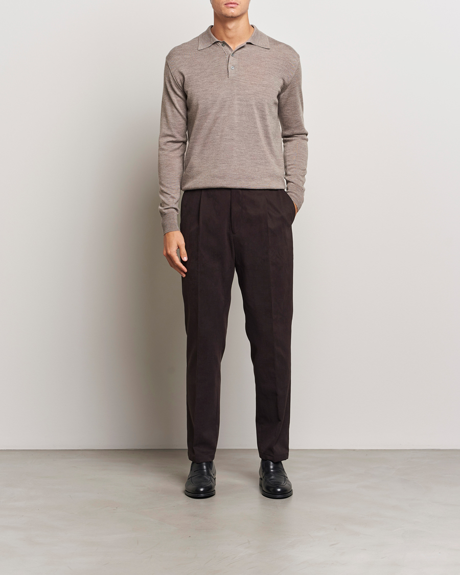 Herre | Gensere | Altea | Merino Long Sleeve Polo Beige
