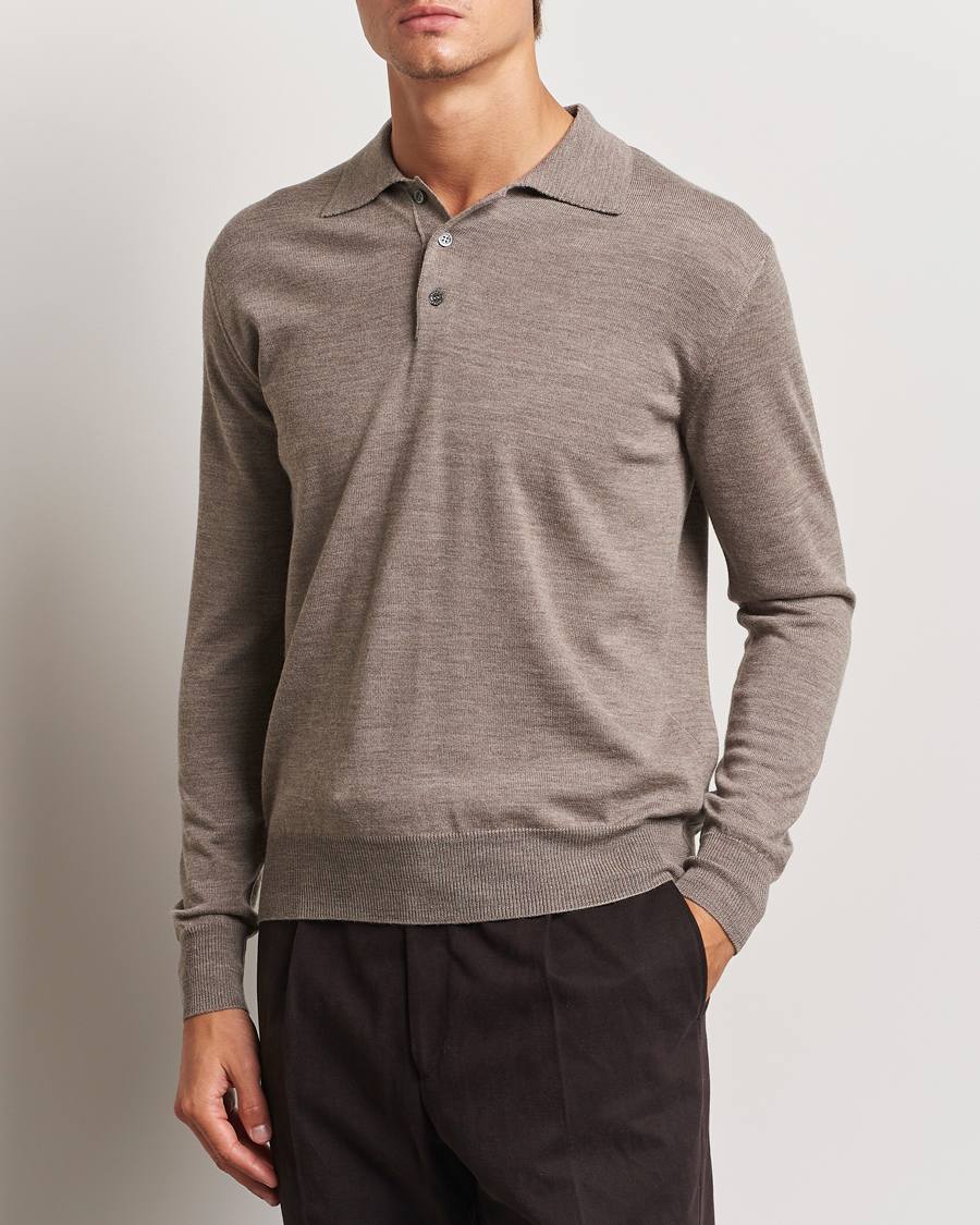 Herre | Gensere | Altea | Merino Long Sleeve Polo Beige