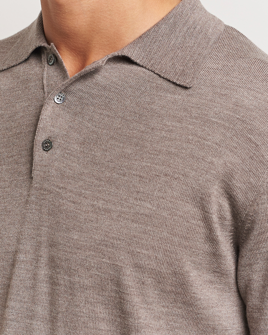 Herre | Gensere | Altea | Merino Long Sleeve Polo Beige