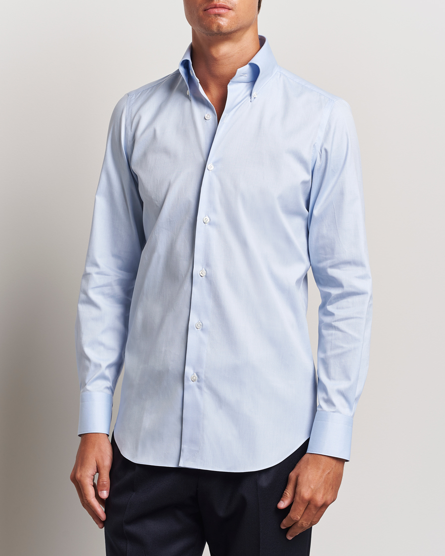 Herre | Skjorter | Finamore Napoli | Milano Slim Oxford Button Down Shirt Light Blue
