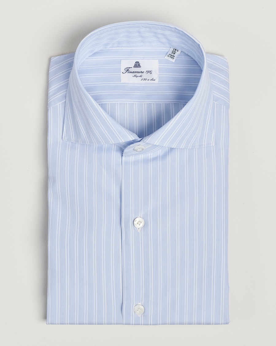 Herre | Skjorter | Finamore Napoli | Milano Slim Giza 170 Striped Dress Shirt Blue
