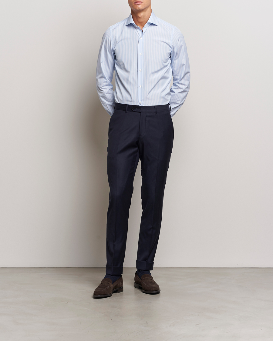 Herre | Skjorter | Finamore Napoli | Milano Slim Giza 170 Striped Dress Shirt Blue
