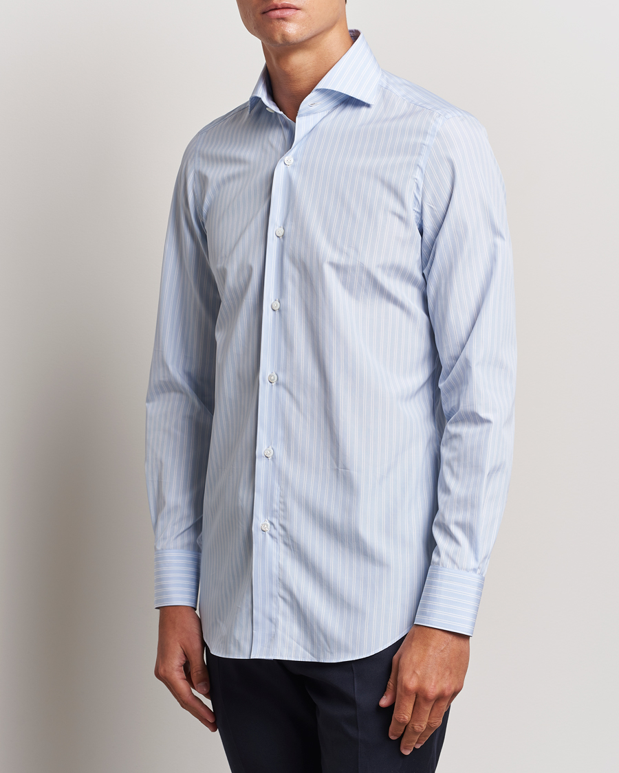 Herre | Skjorter | Finamore Napoli | Milano Slim Giza 170 Striped Dress Shirt Blue