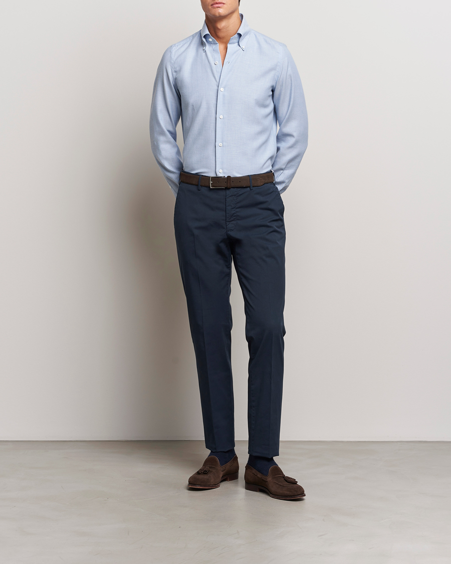 Herre | Skjorter | Finamore Napoli | Milano Slim Cashmere BD Shirt Light Blue