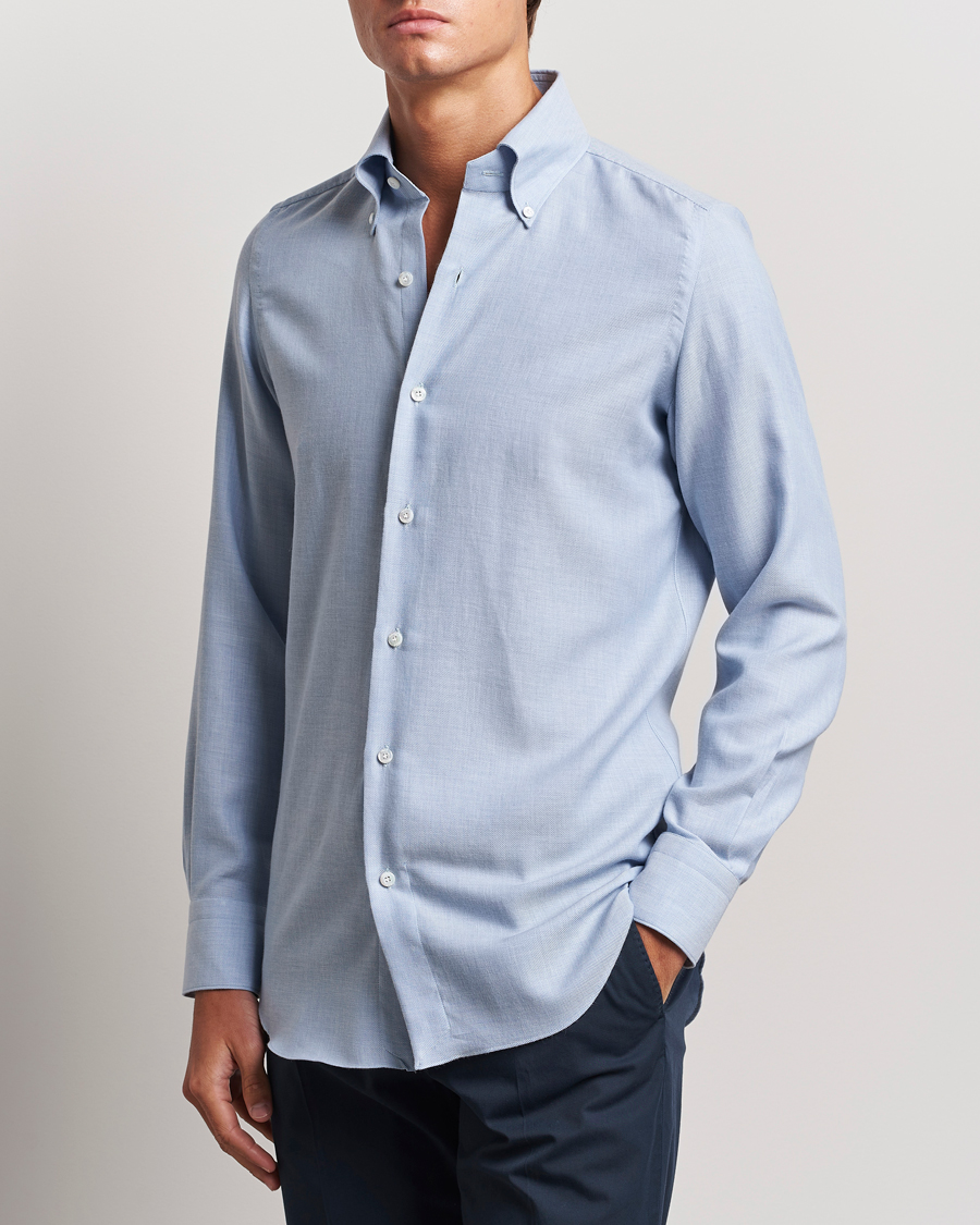 Herre | Skjorter | Finamore Napoli | Milano Slim Cashmere BD Shirt Light Blue