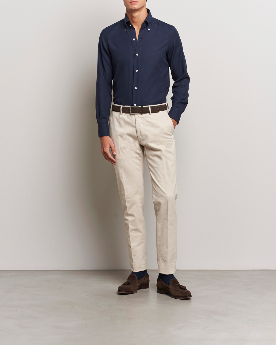 Herre | Skjorter | Finamore Napoli | Milano Slim Cashmere BD Shirt Navy