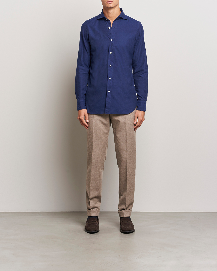 Herre | Skjorter | Finamore Napoli | Gaeta Flannel Shirt Navy