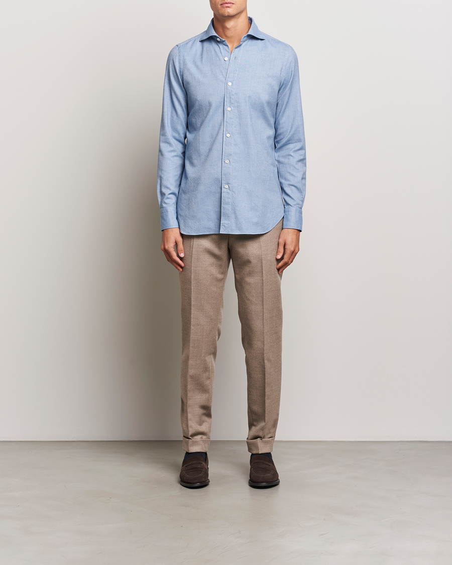 Herre | Skjorter | Finamore Napoli | Gaeta Flannel Shirt Light Blue