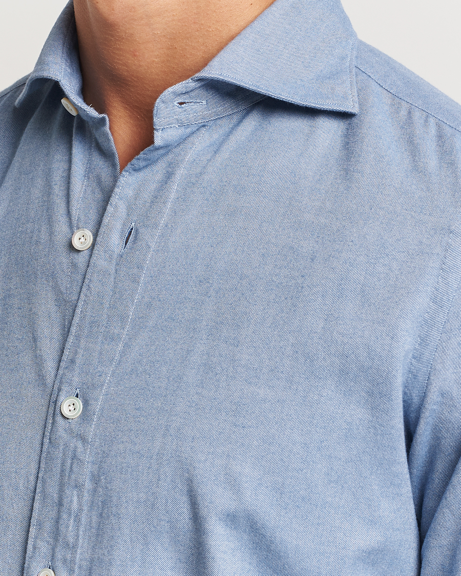Herre | Skjorter | Finamore Napoli | Gaeta Flannel Shirt Light Blue