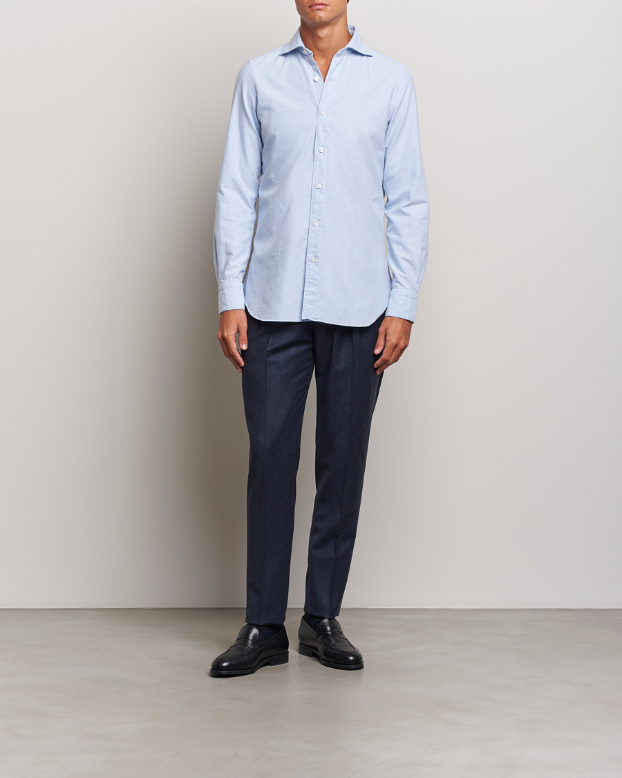 Herre | Skjorter | Finamore Napoli | Gaeta Brushed Oxford Shirt Light Blue