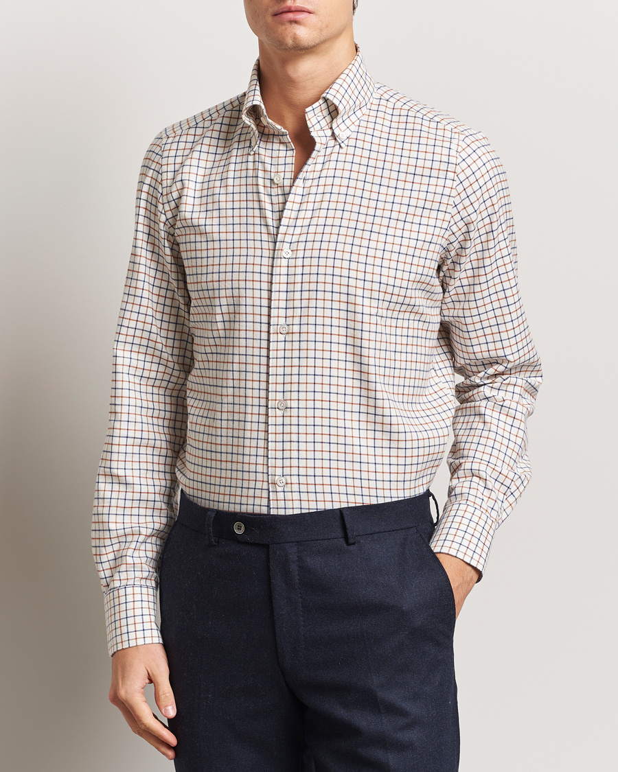 Herre | Skjorter | Finamore Napoli | Gaeta Flannel Shirt Beige Check