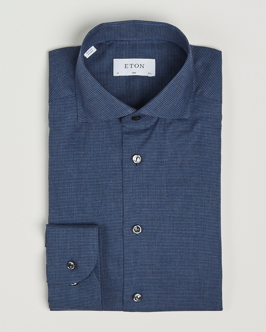 Herre | Skjorter | Eton | Slim Fit Wrinkle Free Flannel Pepita Shirt Blue