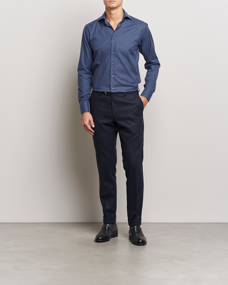 Herre | Skjorter | Eton | Slim Fit Wrinkle Free Flannel Pepita Shirt Blue