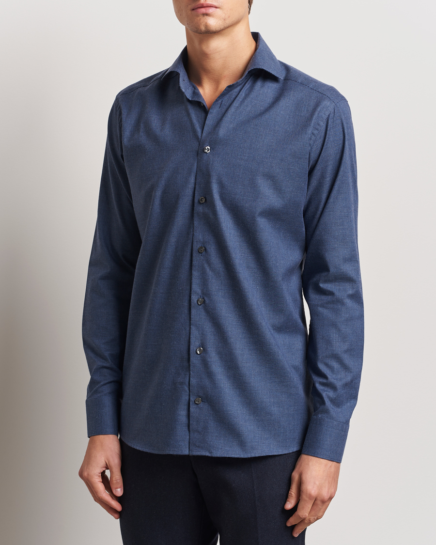 Herre | Skjorter | Eton | Slim Fit Wrinkle Free Flannel Pepita Shirt Blue