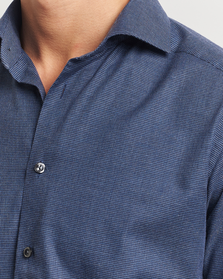 Herre | Skjorter | Eton | Slim Fit Wrinkle Free Flannel Pepita Shirt Blue