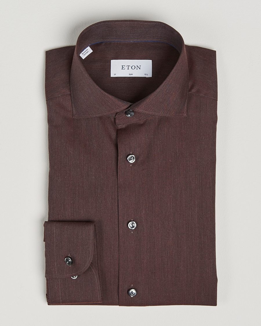 Herre | Skjorter | Eton | Slim Fit Wrinkle Free Flannel Shirt Dark Red
