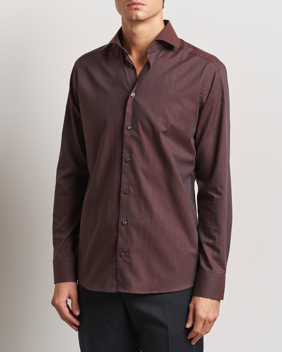 Herre | Skjorter | Eton | Slim Fit Wrinkle Free Flannel Shirt Dark Red