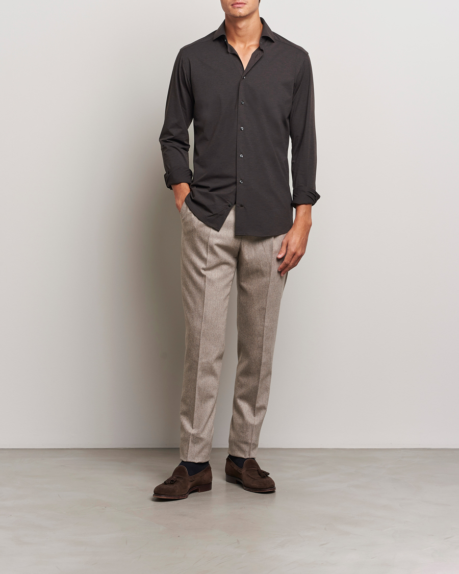 Herre | Skjorter | Eton | Slim Fit Four Way Stretch Shirt Dark Brown