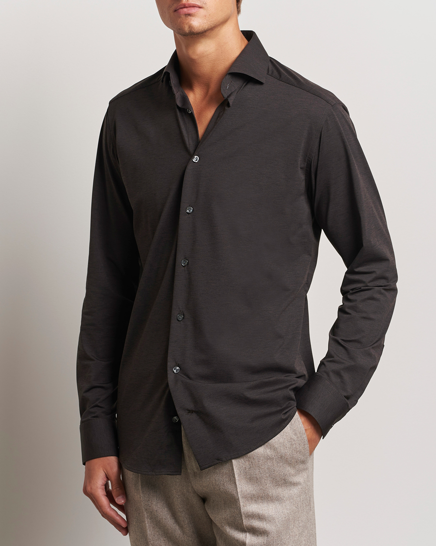 Herre | Skjorter | Eton | Slim Fit Four Way Stretch Shirt Dark Brown