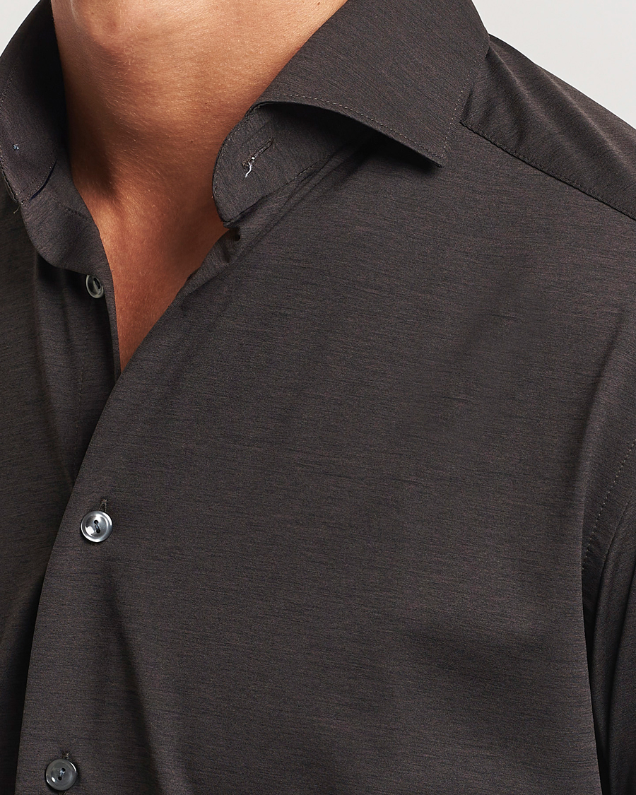 Herre | Skjorter | Eton | Slim Fit Four Way Stretch Shirt Dark Brown