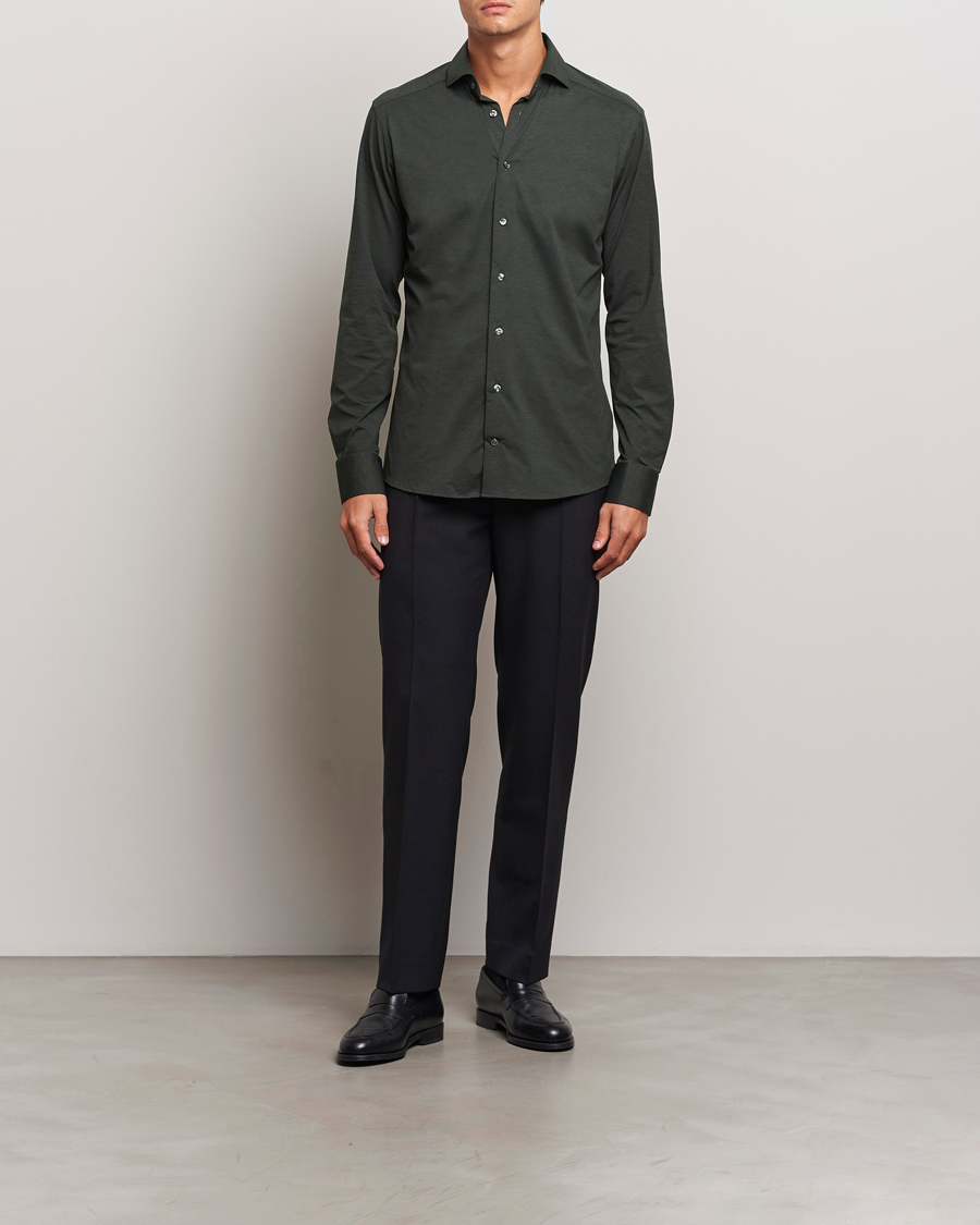 Herre | Skjorter | Eton | Slim Fit Four Way Stretch Shirt Dark Green
