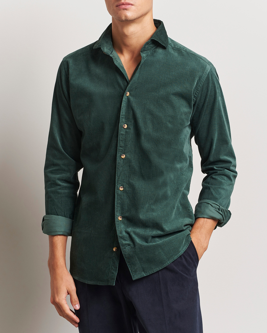 Herre | Skjorter | Eton | Slim Fit Fine Wale Corduroy Shirt Dark Green