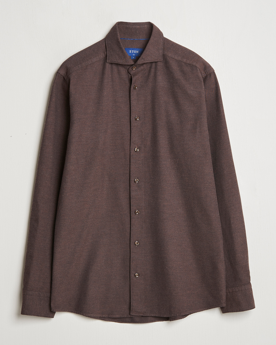 Herre | Skjorter | Eton | Slim Fit Twill Flannel Shirt Dark Brown