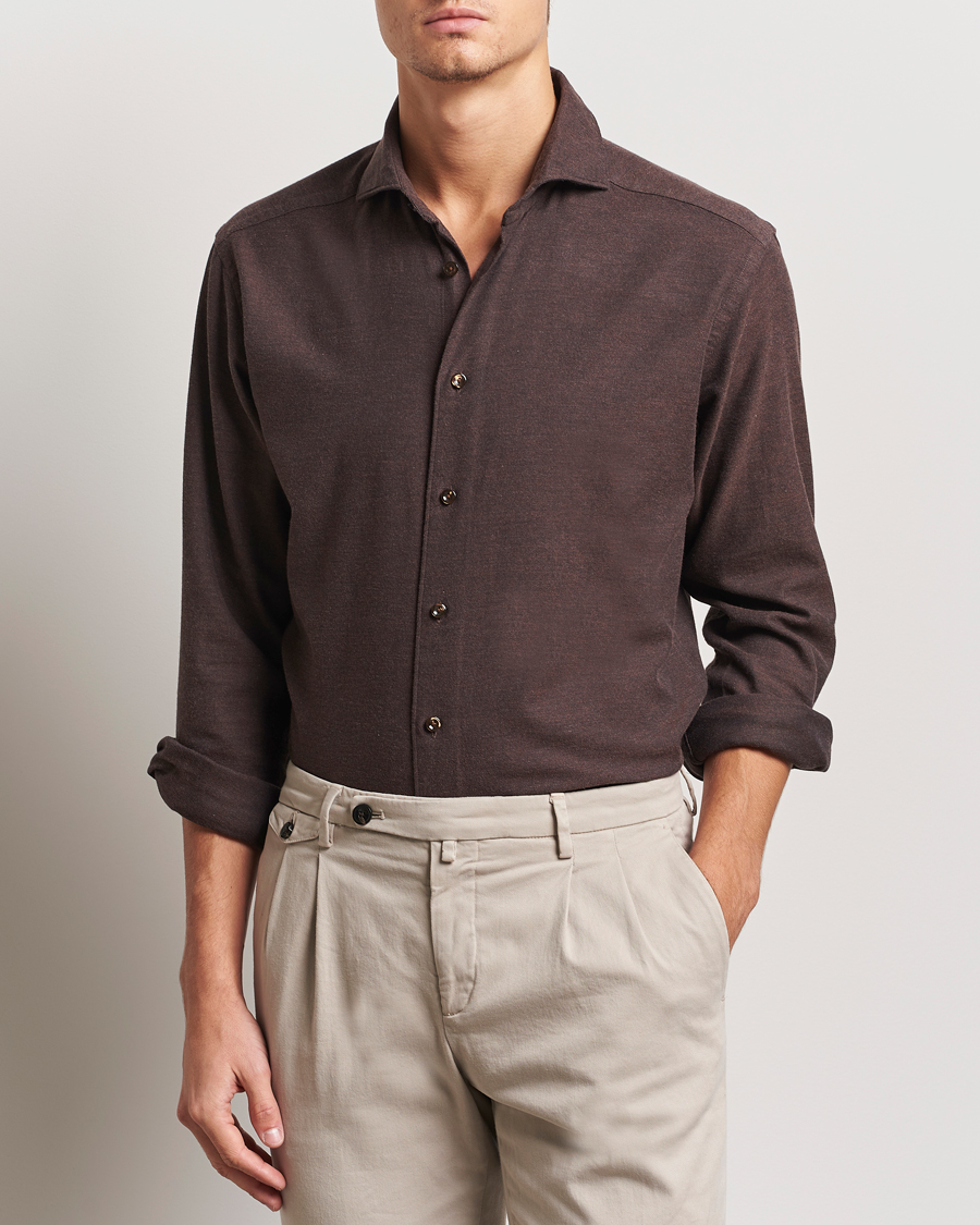 Herre | Skjorter | Eton | Slim Fit Twill Flannel Shirt Dark Brown
