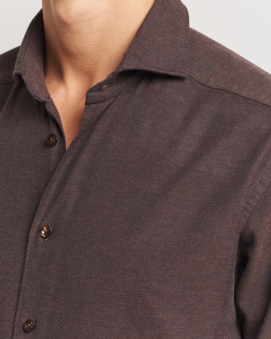 Herre | Skjorter | Eton | Slim Fit Twill Flannel Shirt Dark Brown