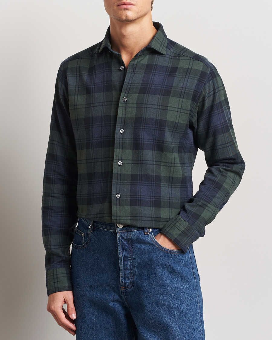 Herre | Skjorter | Eton | Slim Fit Checked Flannel Shirt Dark Green