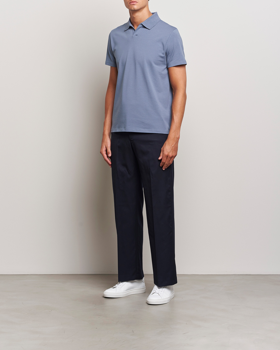 Herre | Pikéer | Filippa K | Soft Lycra Polo T-Shirt Grey Blue