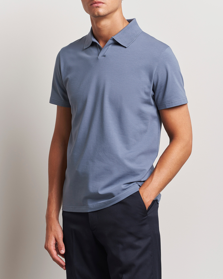 Herre | Pikéer | Filippa K | Soft Lycra Polo T-Shirt Grey Blue
