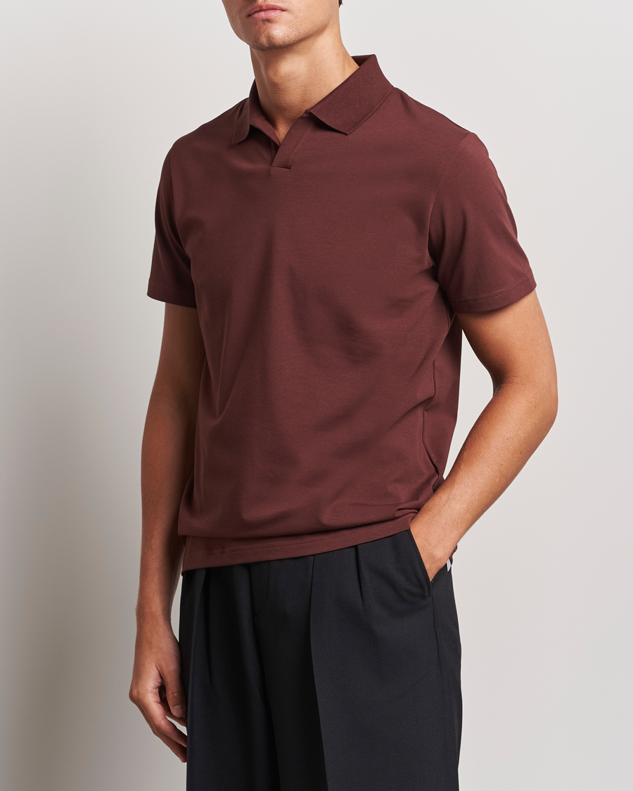 Herre | Pikéer | Filippa K | Soft Lycra Polo T-Shirt Mahogany Brown
