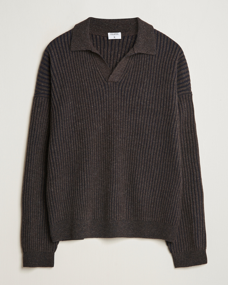 Herre | Gensere | Filippa K | Rib Knitted Polo Shirt Mocha/Navy