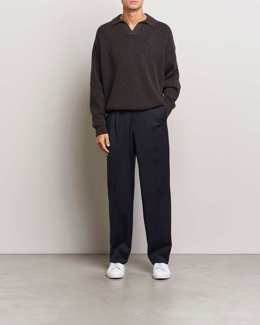 Herre | Gensere | Filippa K | Rib Knitted Polo Shirt Mocha/Navy