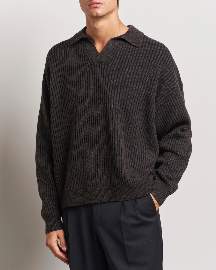 Herre | Gensere | Filippa K | Rib Knitted Polo Shirt Mocha/Navy