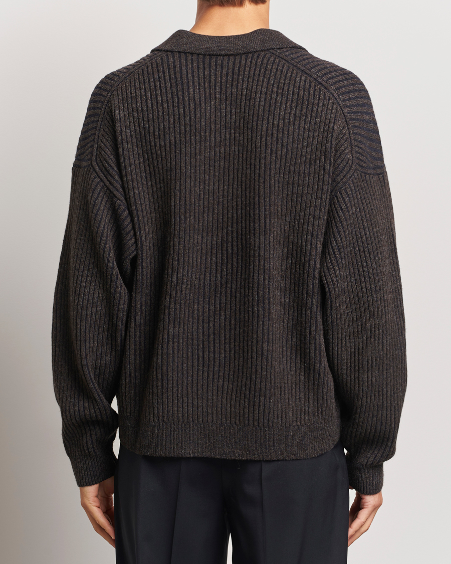 Herre | Gensere | Filippa K | Rib Knitted Polo Shirt Mocha/Navy