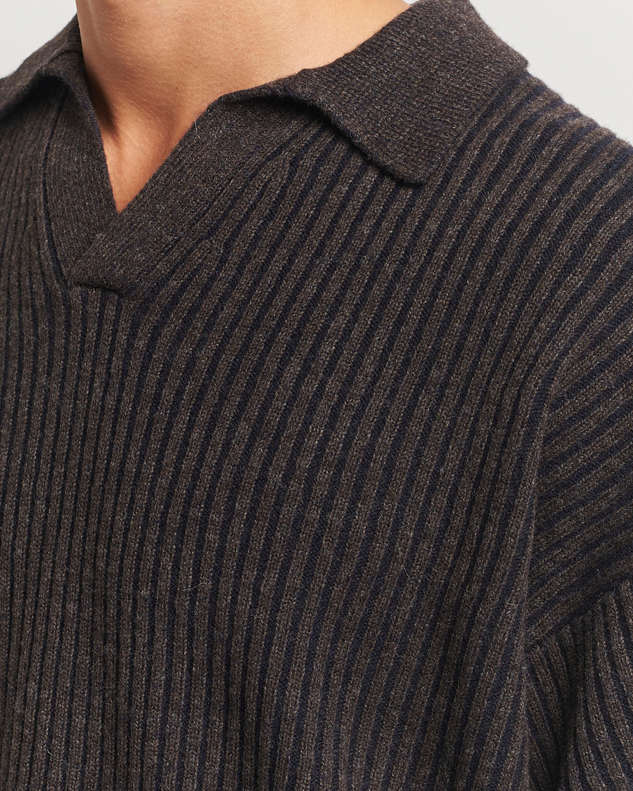 Herre | Gensere | Filippa K | Rib Knitted Polo Shirt Mocha/Navy