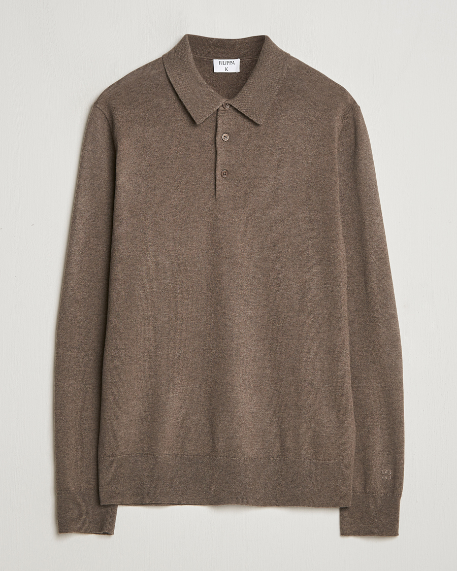 Herre | Gensere | Filippa K | Knitted Polo Shirt Dark Sage Melange