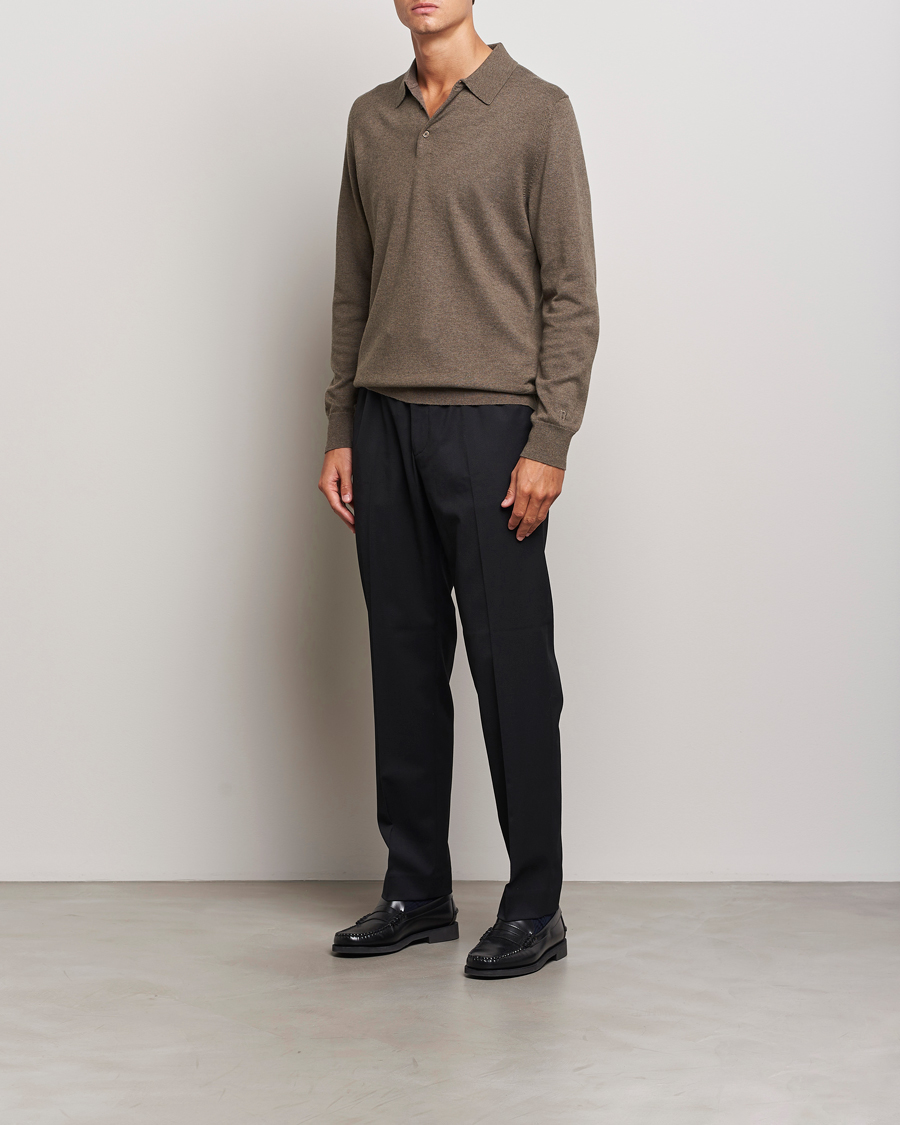 Herre | Gensere | Filippa K | Knitted Polo Shirt Dark Sage Melange