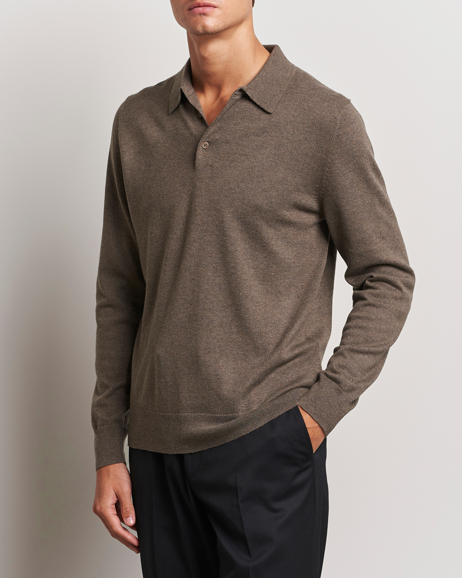 Herre | Gensere | Filippa K | Knitted Polo Shirt Dark Sage Melange