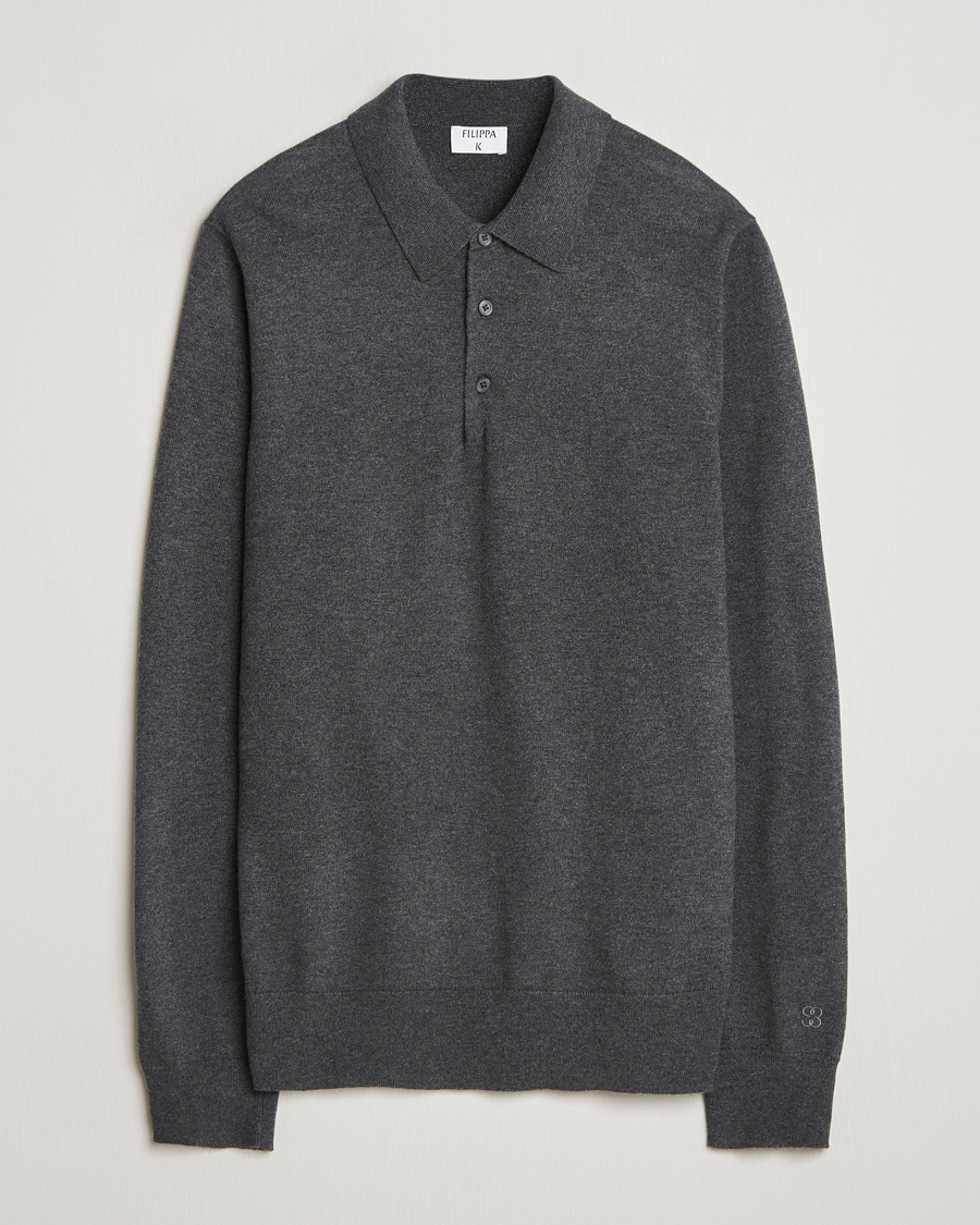 Herre | Gensere | Filippa K | Knitted Polo Shirt Dark Grey Melange