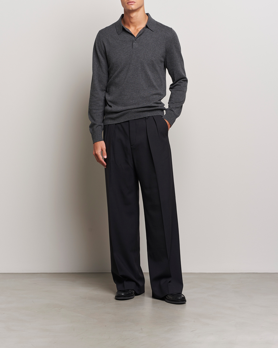 Herre | Gensere | Filippa K | Knitted Polo Shirt Dark Grey Melange
